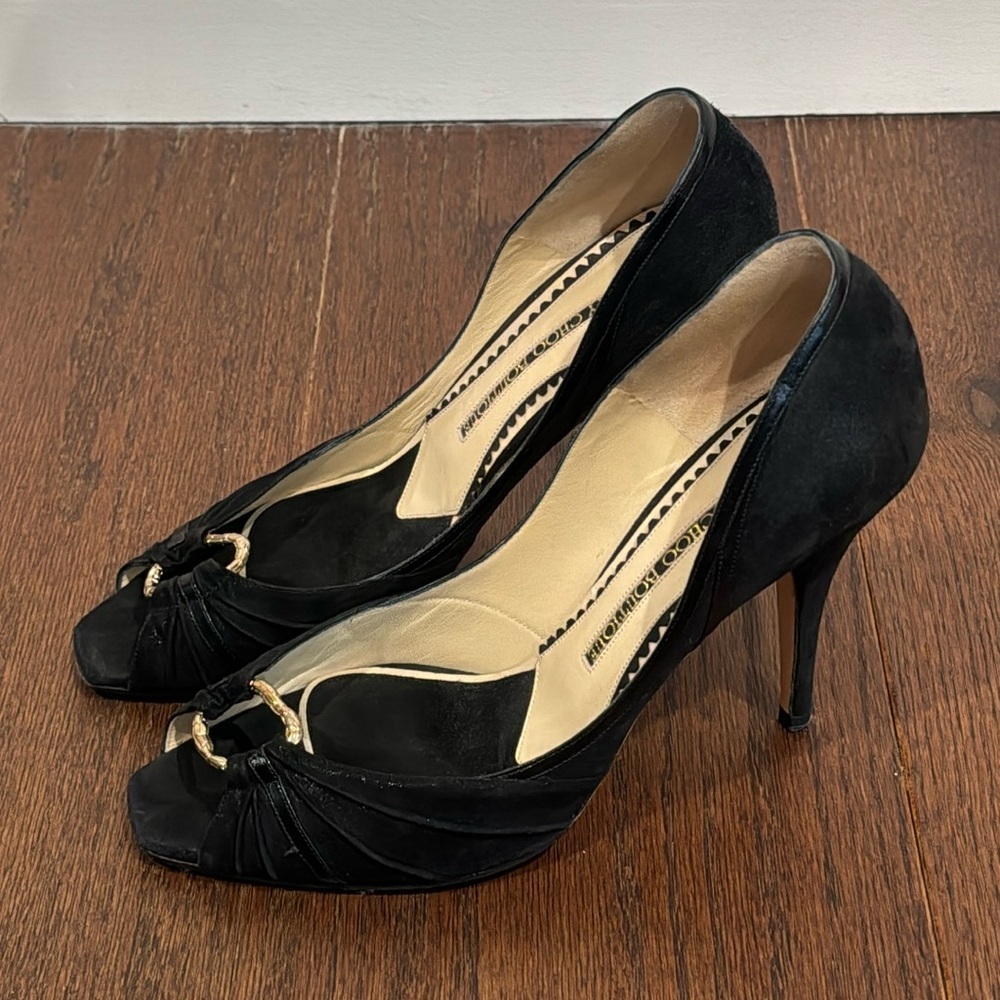 Jimmy Choo Boutique Black Suede Peep Toe Pumps Size 40.5/10.5